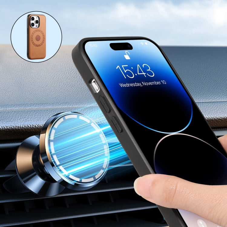 For iPhone 13 Pro Denior Cowhide Texture Leather MagSafe Phone Case(Khaki) by Denior