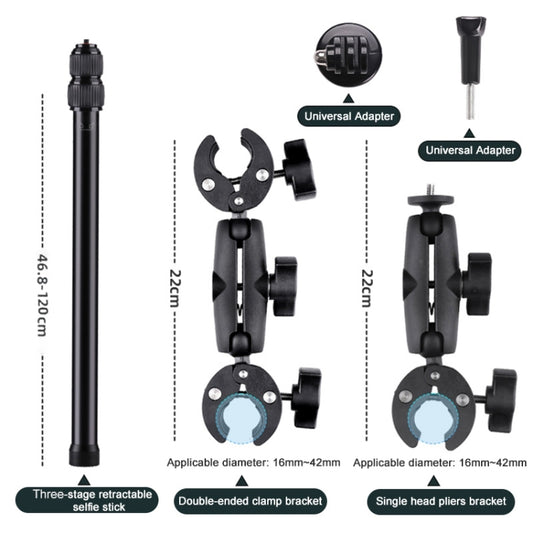 Double Dual-heads Crabs Motorcycle Clamps Handlebar Fixed Mount 3-stage Telescopic Selfie Stick by buy2fix