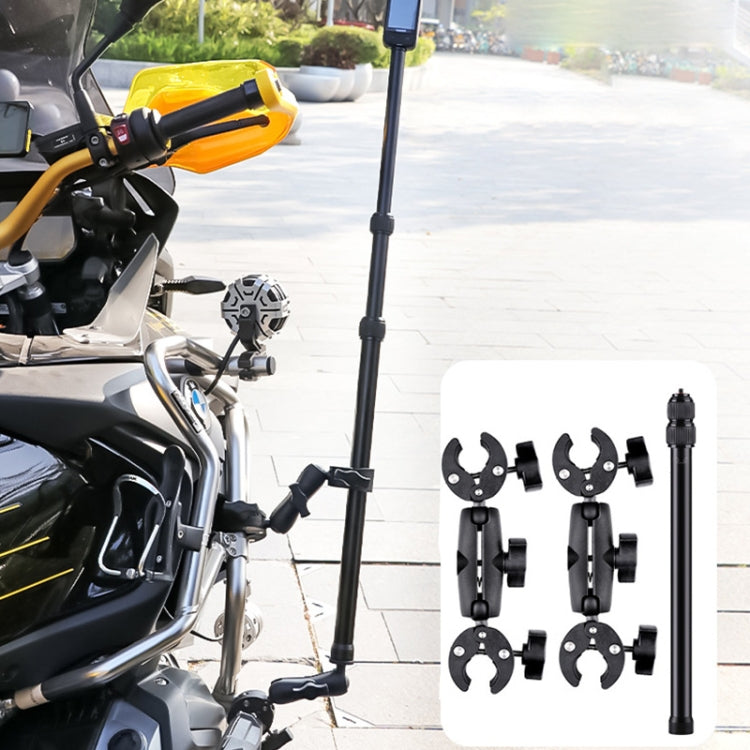 Double Dual-heads Crabs Motorcycle Clamps Handlebar Fixed Mount 3-stage Telescopic Selfie Stick by buy2fix