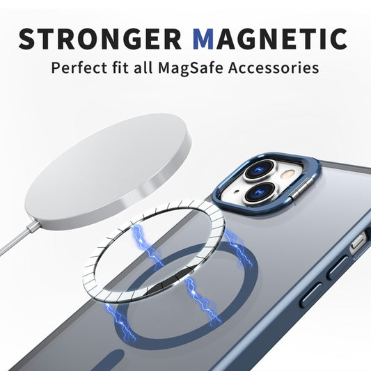 For iPhone 14 Plus Metal Invisible Camera Holder MagSafe Magnetic Phone Case(Blue) by buy2fix