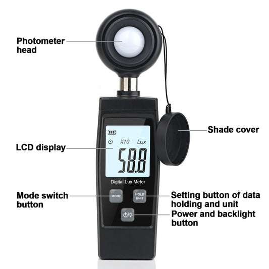 RZ851 Digital Light Meter, Range: 0-200,000 Lux(Black) by buy2fix