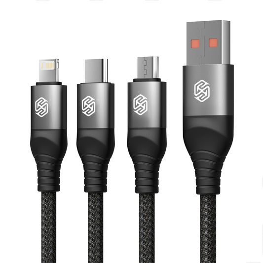 Nillkin Swift Pro 1m 3 in 1 USB to 8 Pin + Type-C + Micro USB Fast Charging Cable(Black) by NILLKIN
