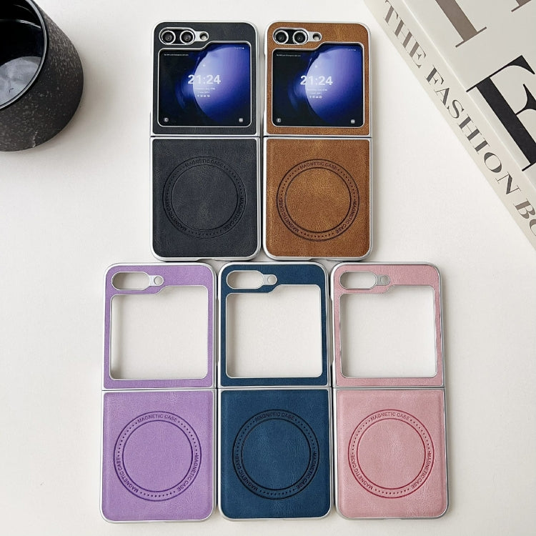 For Samsung Galaxy Z Flip5 Skin Feel Leather Texture MagSafe Pearlescent Paint Shockproof Phone Case(Blue) by buy2fix