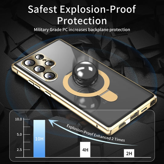 For Samsung Galaxy S23 Ultra 5G MagSafe Magnetic HD Frosted Tempered Glass Holder Phone Case(Gold) by buy2fix