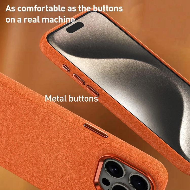 For iPhone 14 Pro Metal Lens Frame Leather Magsafe Full Coverage Shockproof Phone Case(Grey) by buy2fix