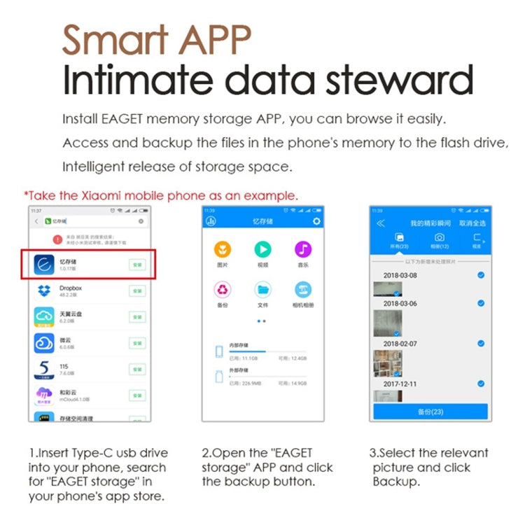 EAGET 32G USB 3.1 + USB-C Interface Metal Twister Flash U Disk, with Micro USB Adapter & Lanyard by EAGET