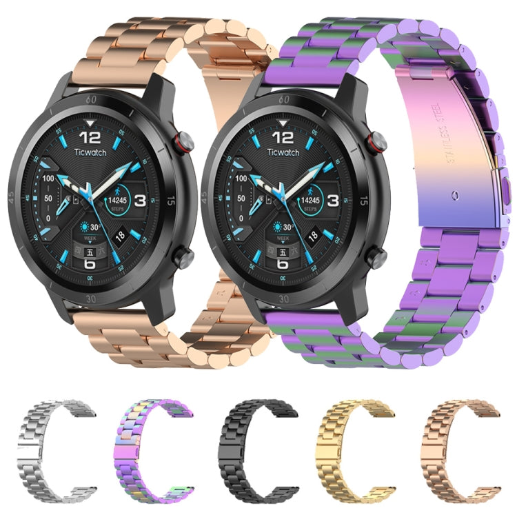 For Ticwatch GTX 22mm Three Buckle Stainless Steel Watch Band(Black) by buy2fix