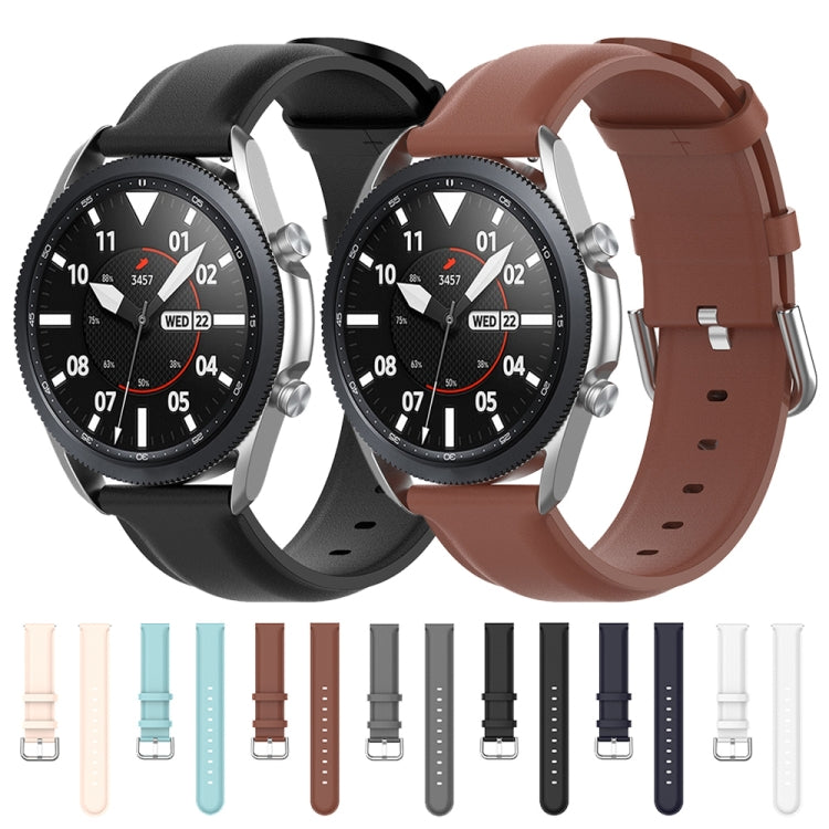 For Galaxy Watch 3 45mm Round Tail Leather Watch Band, Size: Free Size 22mm(Black) by buy2fix