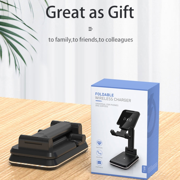 T6 2 in 1 Portable Folding Stand Wireless Charging, Style:Double Charge(Black) by buy2fix