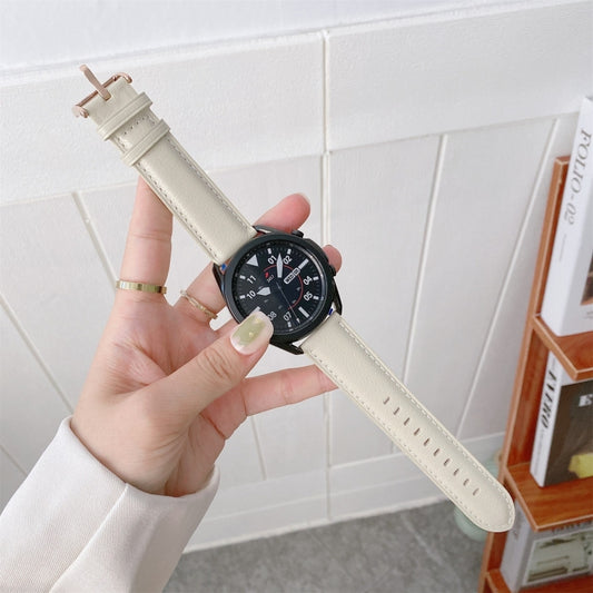 For Samsung Galaxy Watch3 41mm Leather Silver Buckle Watch Band (Beige) by buy2fix