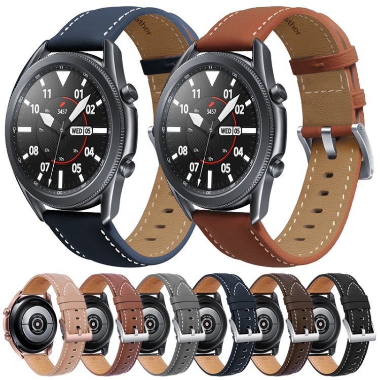 For Samsung Galaxy Watch3 41mm Leather Silver Buckle Watch Band(Black) by buy2fix