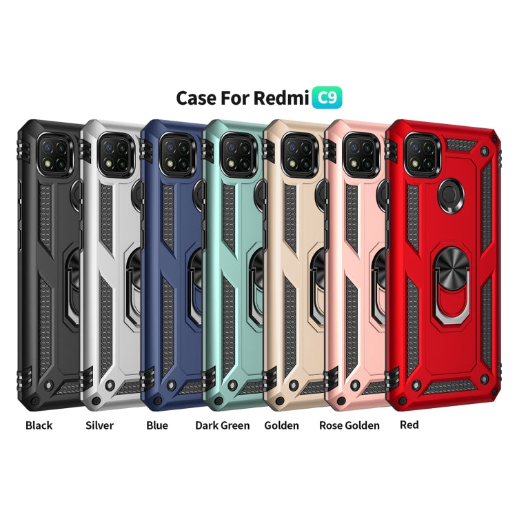 For Xiaomi Redmi 9C Shockproof TPU + PC Protective Case with 360 Degree Rotating Holder(Gold) by buy2fix