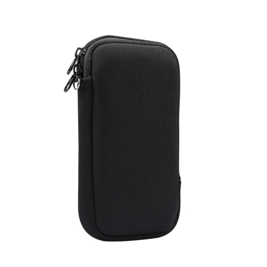 For iPhone 12 / 12 Pro Universal Elasticity Zipper Protective Case Storage Bag with Lanyard / 6.1 inch Smart Phones(Black) by buy2fix