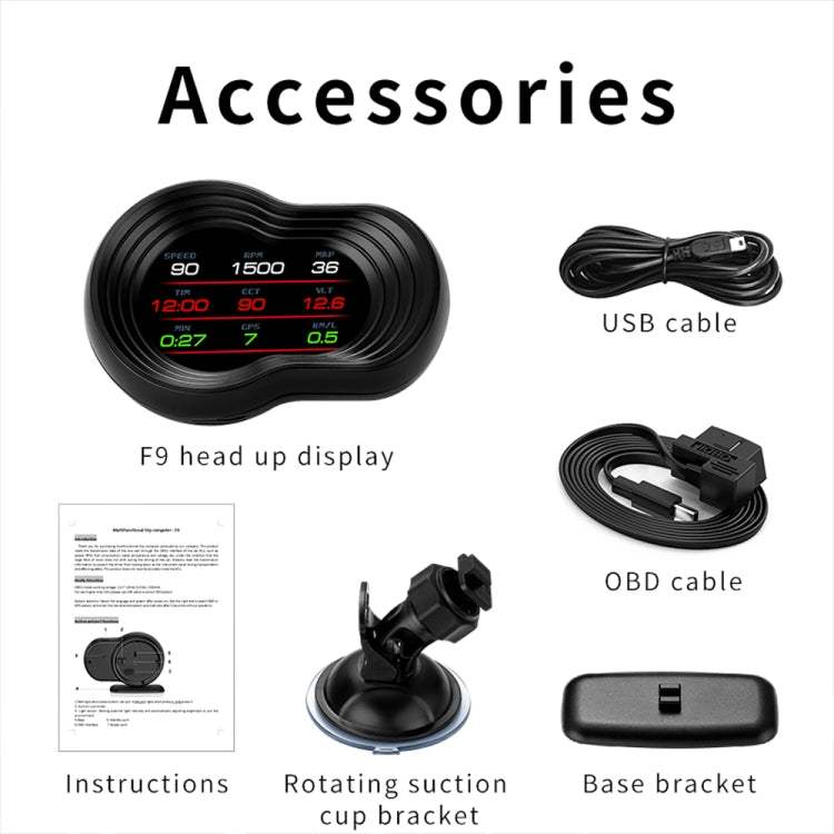 F9 OBD2 + GPS Mode Car HUD Head-up Display Speed / Water Temperature / Voltage Display by buy2fix