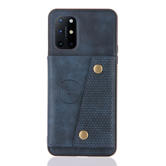For OnePlus 8T Double Buckle PU + TPU Shockproof Magnetic Protective Case with Card Slots & Holder(Blue) by buy2fix