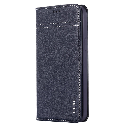 For iPhone 12 / 12 Pro GEBEI Top-grain Leather Horizontal Flip Protective Case with Holder & Card Slots(Blue) by GEBEI