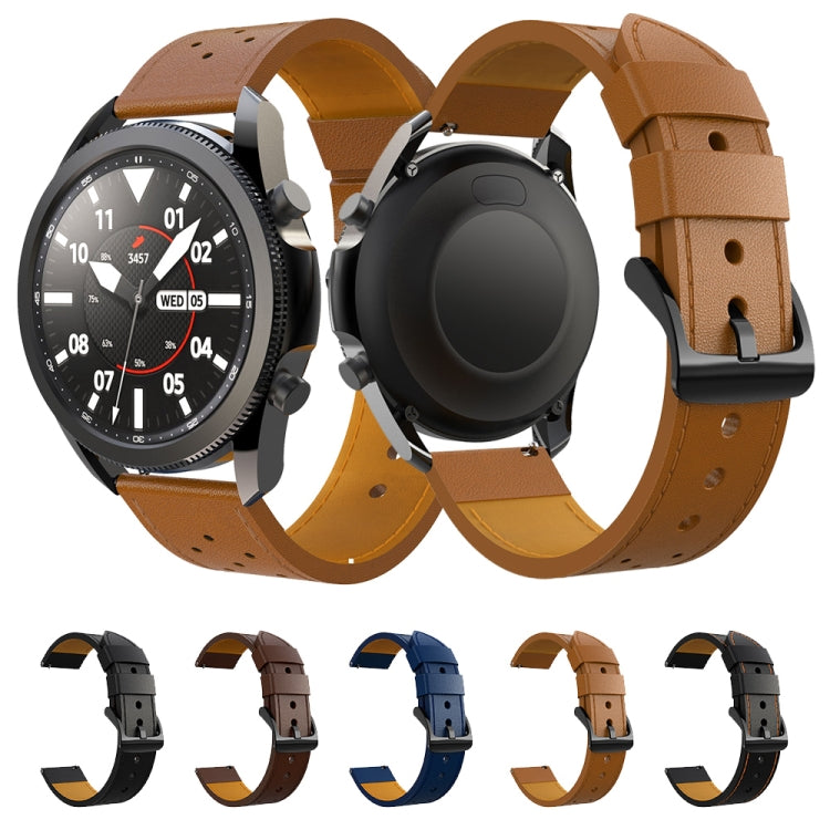 For Samsung Galaxy Watch 3 45mm Round Hole Line Leather Watch Band(Black Leather Line Orange Point) by buy2fix