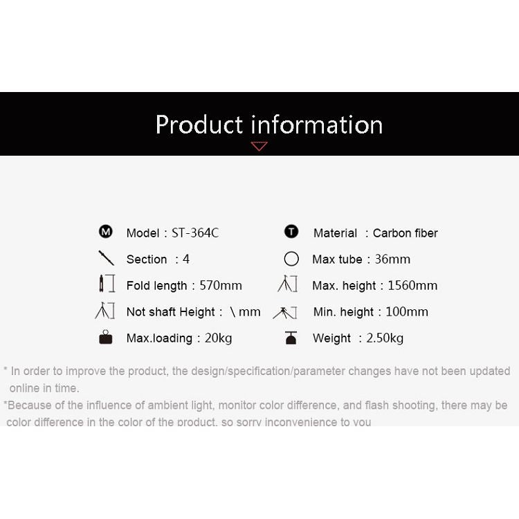 BEXIN ST364C Rugged Camcorder Photographic Carbon Fiber Big Tripod, Max Tube: 36mm by BEXIN