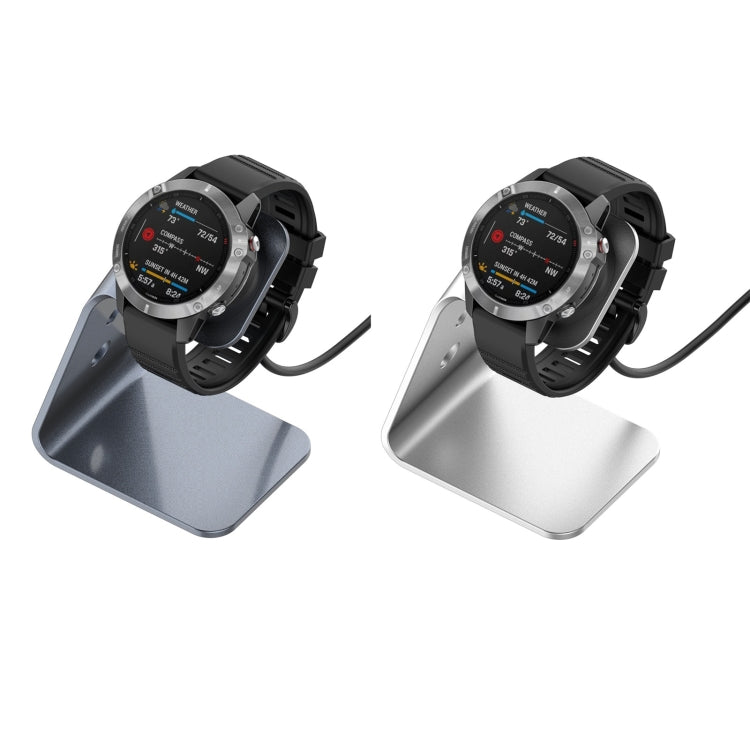For Garmin Forerunner 745 / Venu Sq / Fenix 6 Universal Aluminum Alloy Magnetic Charger Holder with Chip Protection, Support Fast Charging, Style:Left Interface(Silver) by buy2fix