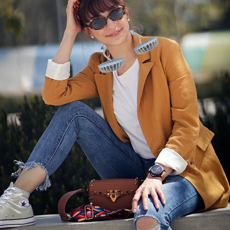 F6 Outdoor Mini Hanging Neck Fan USB Charging Lazy Small Fan (Blue) by buy2fix