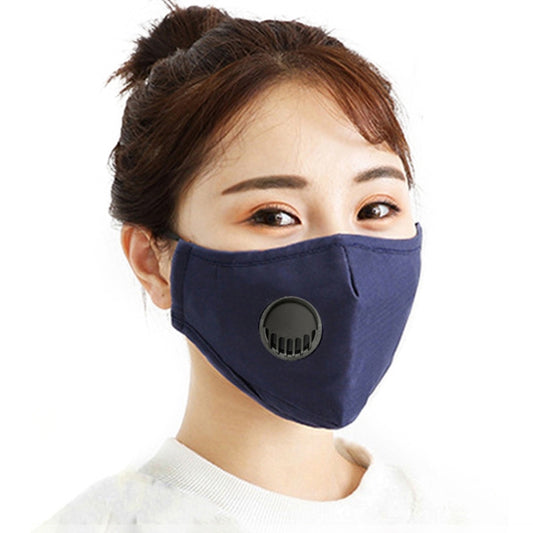For Men Women Washable Replaceable Filter Breath-Valve PM2.5 Dustproof Face Mask(Navy Blue) by buy2fix