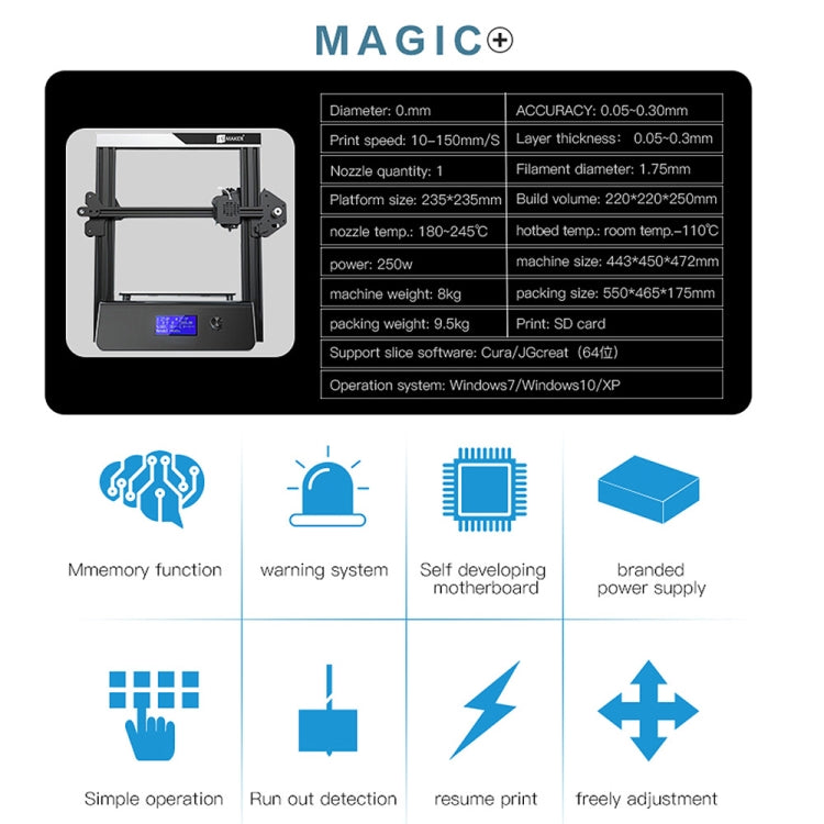 JGAURORA Magic 250W LCD Display Desktop 3D Printer with Knob Control by JGAURORA