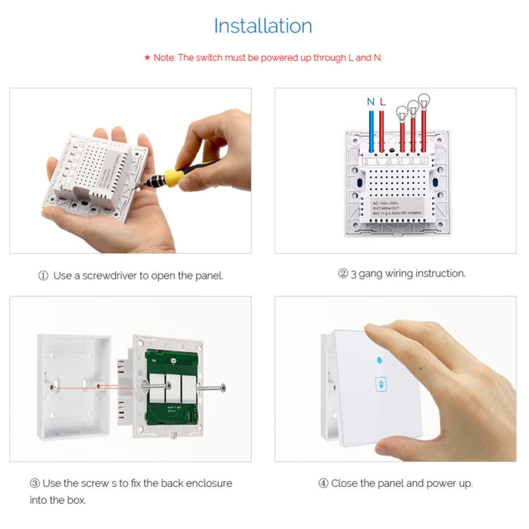WS-UK-03 EWeLink APP & Touch Control 2A 3 Gangs Tempered Glass Panel Smart Wall Switch, AC 90V-250V, UK Plug by buy2fix