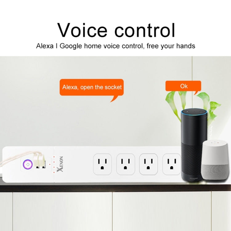 2 x USB Ports + 4 x US Plug Jack WiFi Remote Control Smart Power Socket Works with Alexa & Google Home, Cable Length: 1.5m, AC 110-240V, US Plug by buy2fix