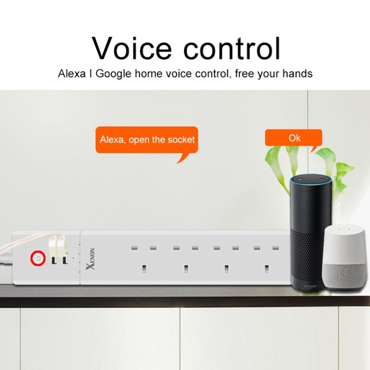 2 x USB Ports + 4 x UK Plug Jack WiFi Remote Control Smart Power Socket Works with Alexa & Google Home, Cable Length: 1.8m, AC 90-265V, UK Plug by buy2fix