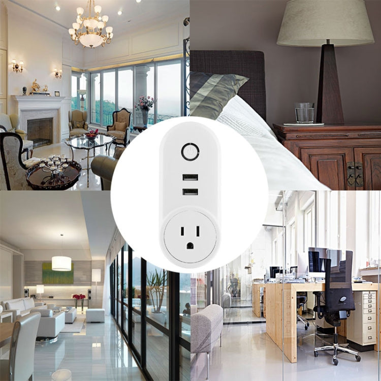 SA-002 2 USB Ports + 1 US Socket WiFi Smart Power Plug Socket, Compatible with Alexa and Google Home, AC 110V-230V, US Plug by buy2fix