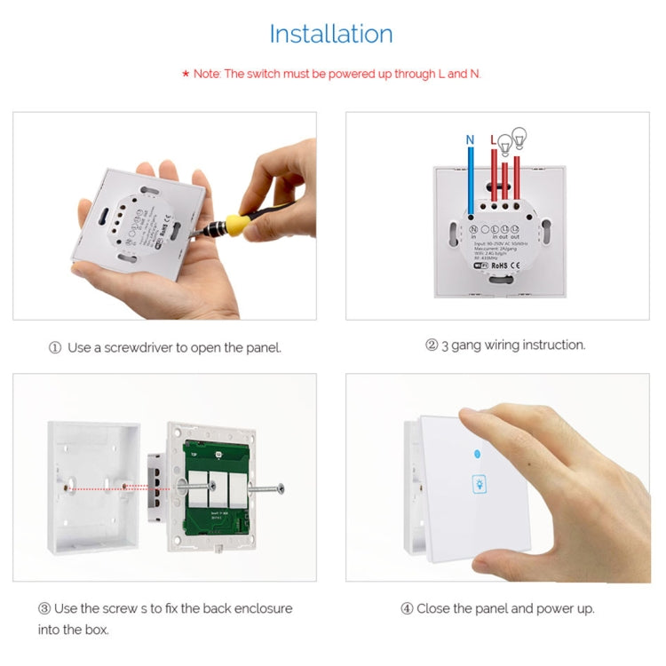 WS-EU-03 EWeLink APP & Touch Control 2A 3 Gangs Tempered Glass Panel Smart Wall Switch, AC 90V-250V, EU Plug by buy2fix
