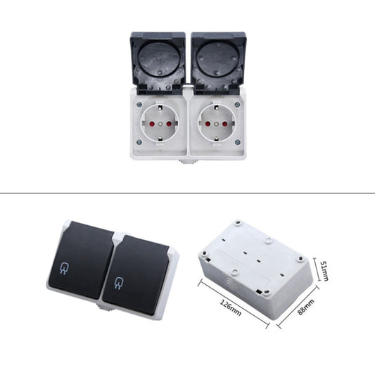 IP44 Waterproof Double-connection Socket with Cover, EU Plug by buy2fix