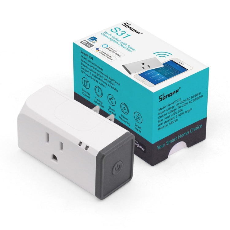 Sonoff S31 16A Phone APP Remote Timing & Power Energy Usage Monitor Mini WiFi Smart Socket Works with Alexa and Google Home, US Plug by Sonoff
