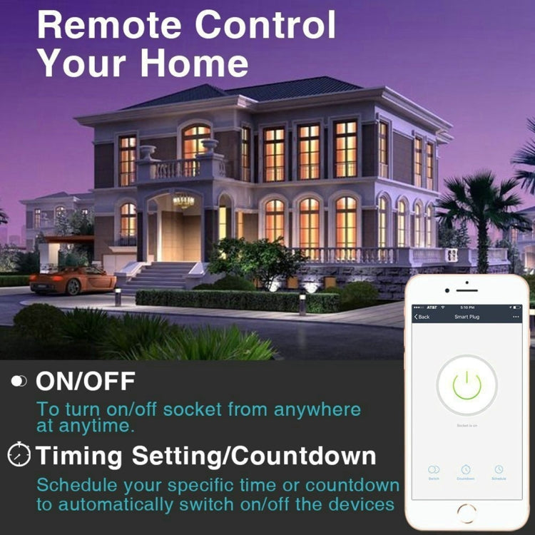 JH-G09U 15A 2.4GHz WiFi Control Hubless Smart Home Power Socket Works with Alexa & Google Home, AC 100-240V, US Plug (White) by buy2fix