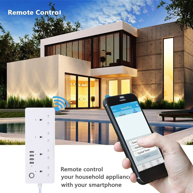 4 x USB Ports + 4 x UK Plug Jack 13A Max Output WiFi Remote Control Smart Power Socket Works with Alexa & Google Home, AC 100-240V, UK Plug by buy2fix