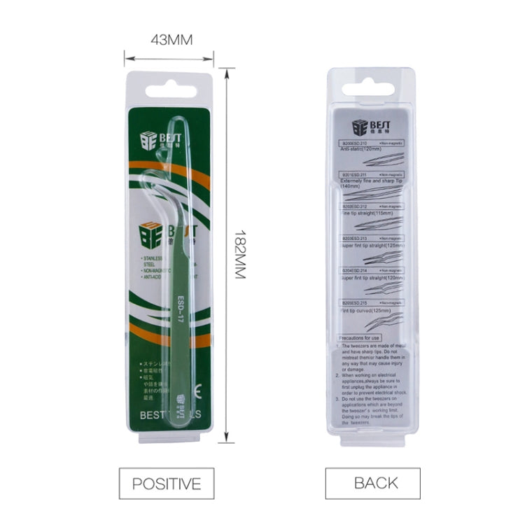 BEST BST-17 Precision Anti-static ESD Stainless Steel Tweezers by BEST