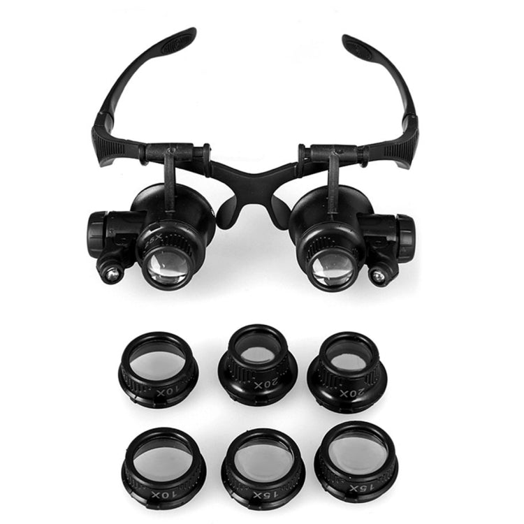 10X 15X 20X 25X Double Eye Glasses Lens Jeweler Watch Repair Head Magnifier with 2 LED Lights(Black) by buy2fix