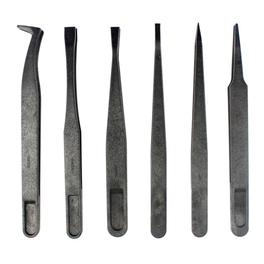 JF-S6in1 6 in 1 Anti-static Carbon Fiber Straight and Curved Tip Tweezers(Black) by JIAFA