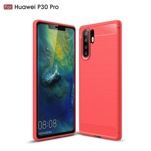 Brushed Texture Carbon Fiber Shockproof TPU Case for Huawei P30 Pro (Red) by buy2fix