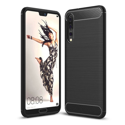 For Huawei P20 Pro Brushed Texture Carbon Fiber Shockproof TPU Protective Back Case(Black) by buy2fix