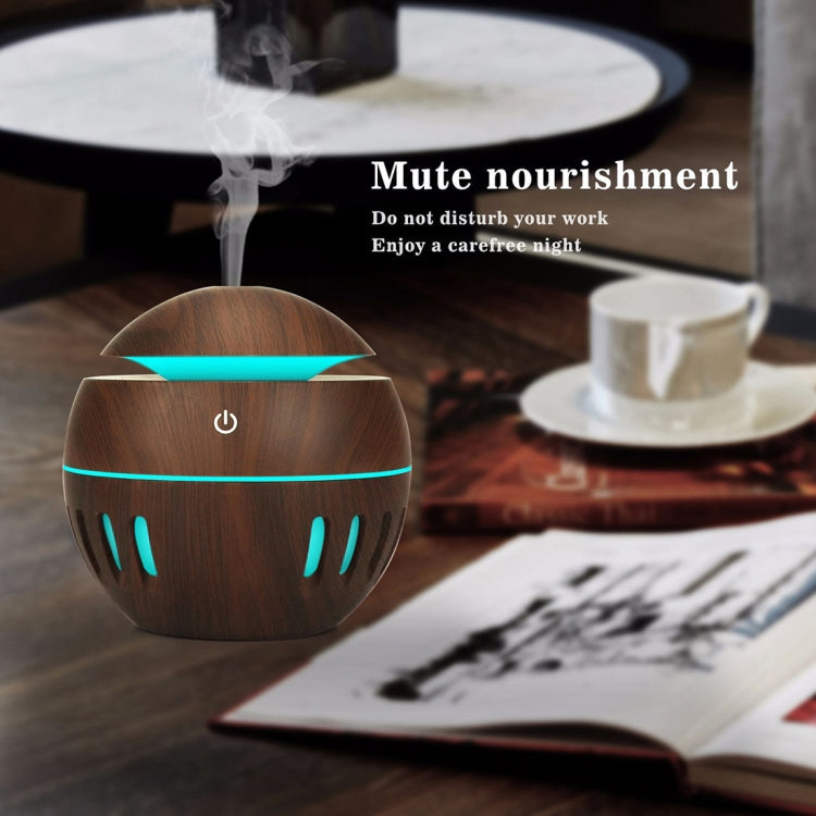 Wood Grain USB Hollowed-out Humidifier Seven Color Aromatherapy Lamp Automatic Alcohol Sprayer with Remote Control(Light Brown-3) by buy2fix