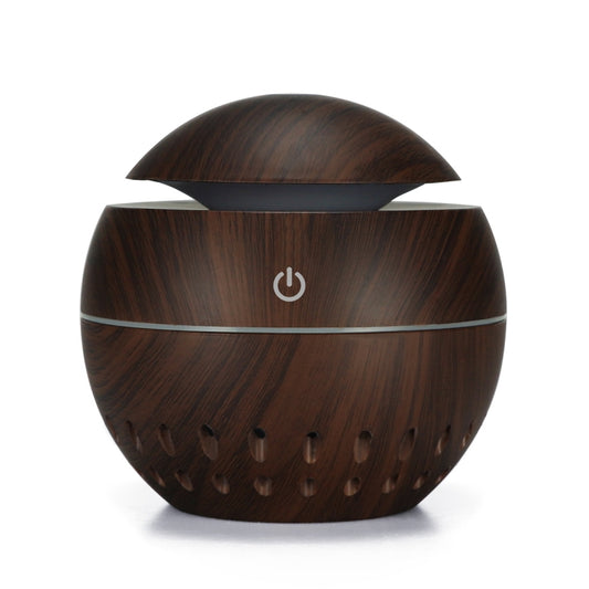 Wood Grain USB Hollowed-out Humidifier Seven Color Aromatherapy Lamp Automatic Alcohol Sprayer with Remote Control(Dark Brown-2) by buy2fix