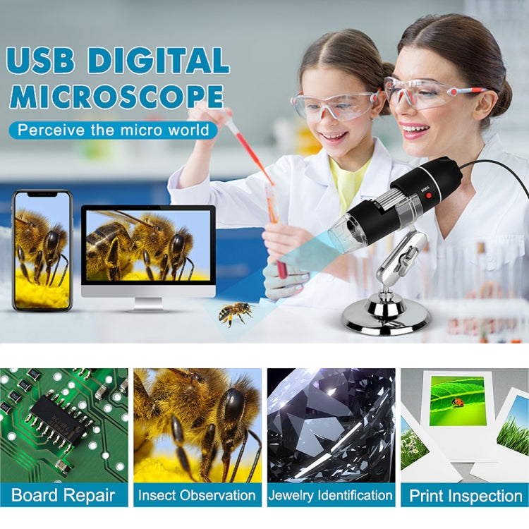 1600X Magnifier HD Image Sensor 3 in 1 USB Digital Microscope with 8 LED & Professional Stand (Grey) by buy2fix
