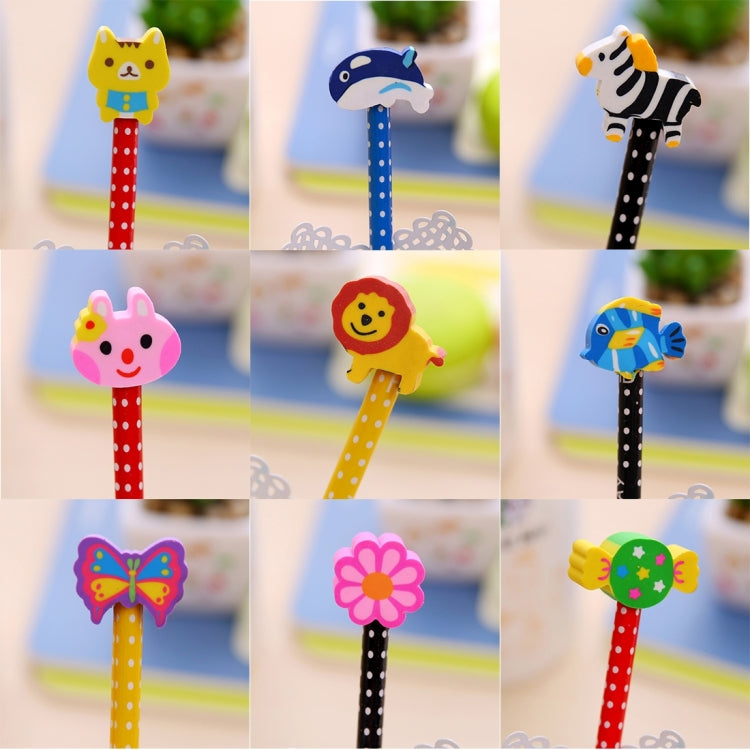 10pcs Creative Stationery Cartoon Animals Series Wooden HB Pencil with Eraser Children Pencils For Kids School Office Supply, Random Color Delivery by buy2fix
