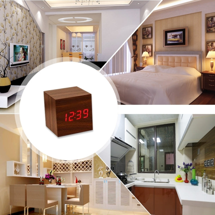 Wood Clock Desk Table LED Digital Display Alarm Clock with Time & Date & Temperature Display(Brown) by buy2fix