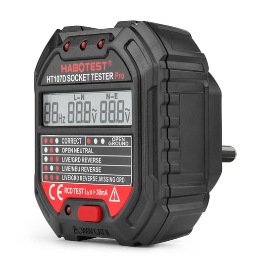 HABOTEST HT107D Multifunctional Digital Display Socket Tester (EU Plug) by HABOTEST