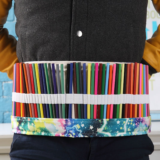 48 Slots Starry Sky Print Pen Bag Canvas Pencil Wrap Curtain Roll Up Pencil Case Stationery Pouch by buy2fix