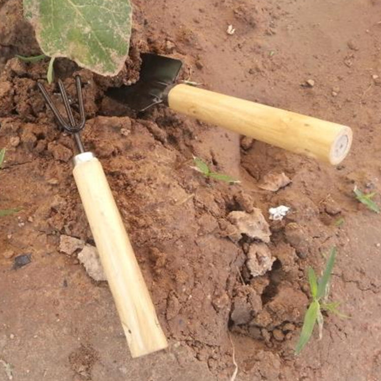 Rake Shovel Digging Trowel 3 in 1 Wooden Handle Metal Head Mini Garden Plant Tool Gardening Tool Garden Flower Tools Garden Tools Combination Set by buy2fix