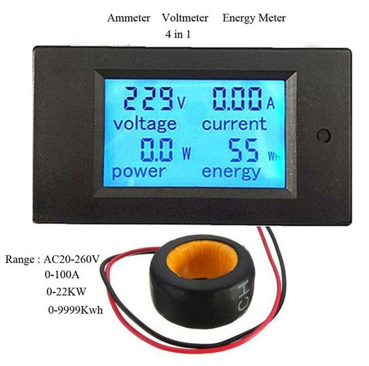 PZEM-061 4 in 1 DC Digital Display Meter Voltage Measuring Instrument, AC 80-260V, 100A(Black) by buy2fix