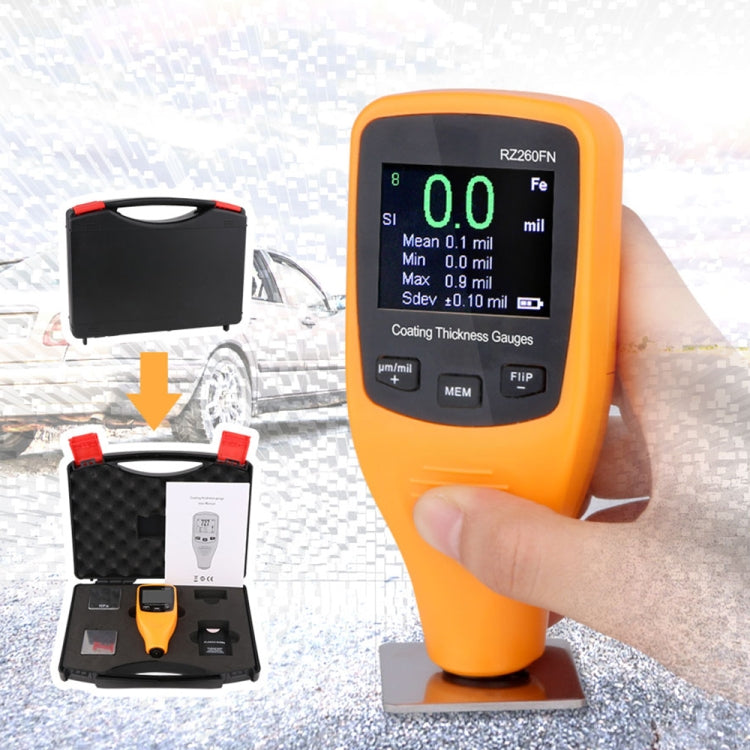 RZ260FN Ferrous & Non-Ferrous 2 in 1 LCD Display Ultrasonic Coating Paint Thickness Gauge Meter Tools (Orange) by buy2fix